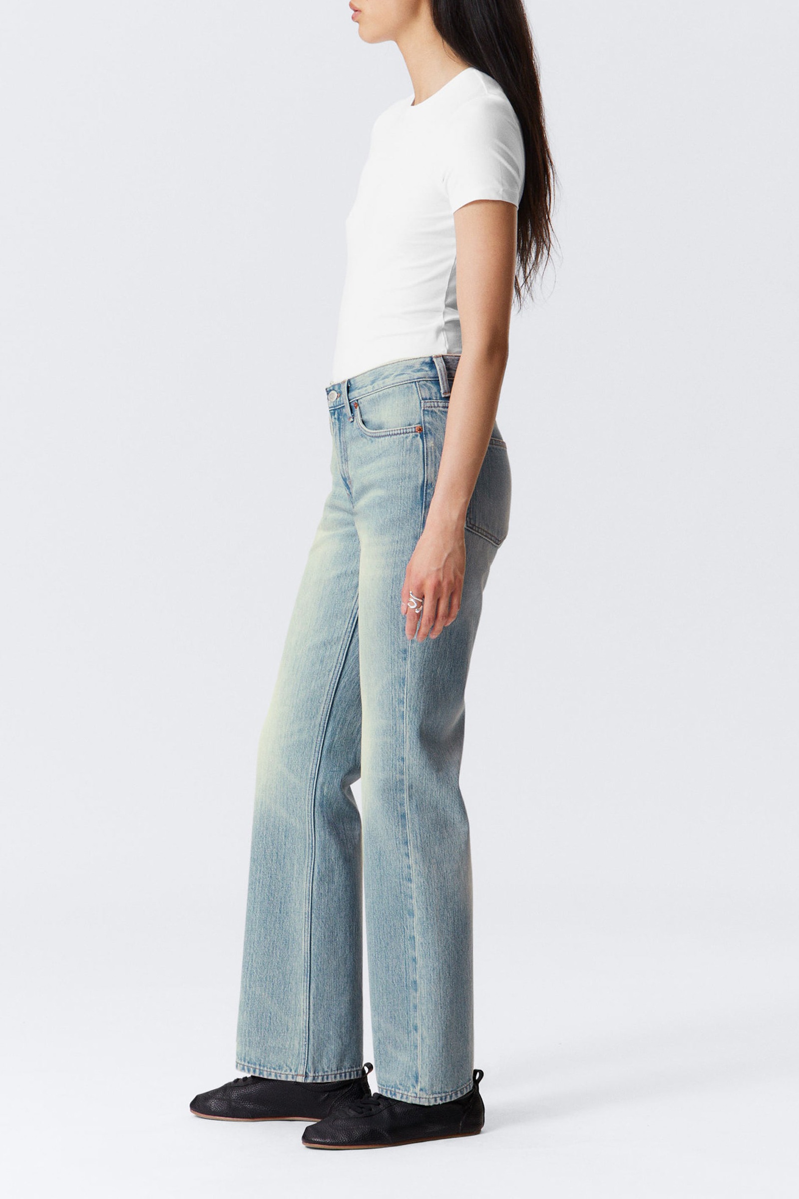 Pocketed Mid Waist Bootcut Jeans
