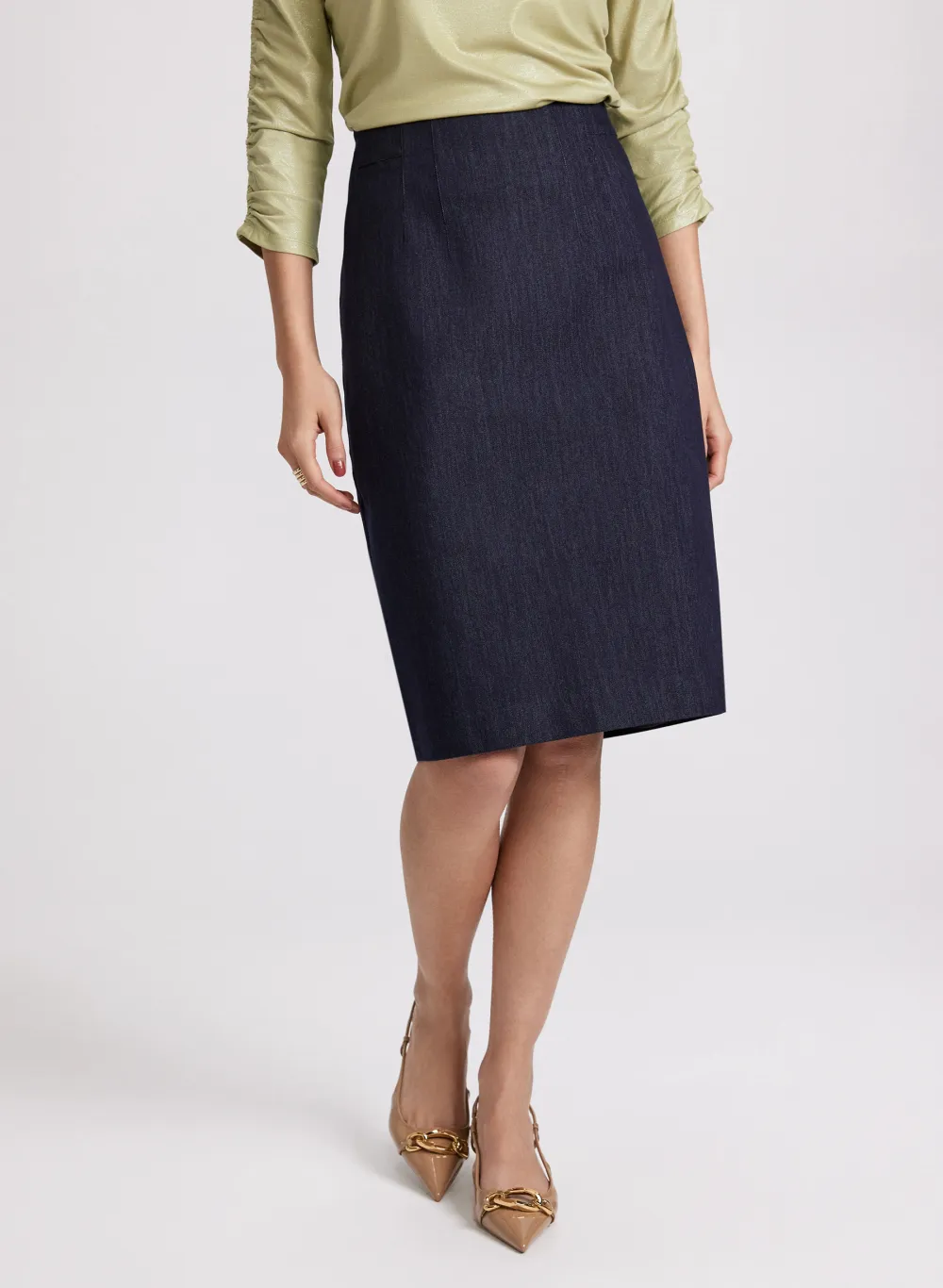 Solid Denim Pencil Skirt