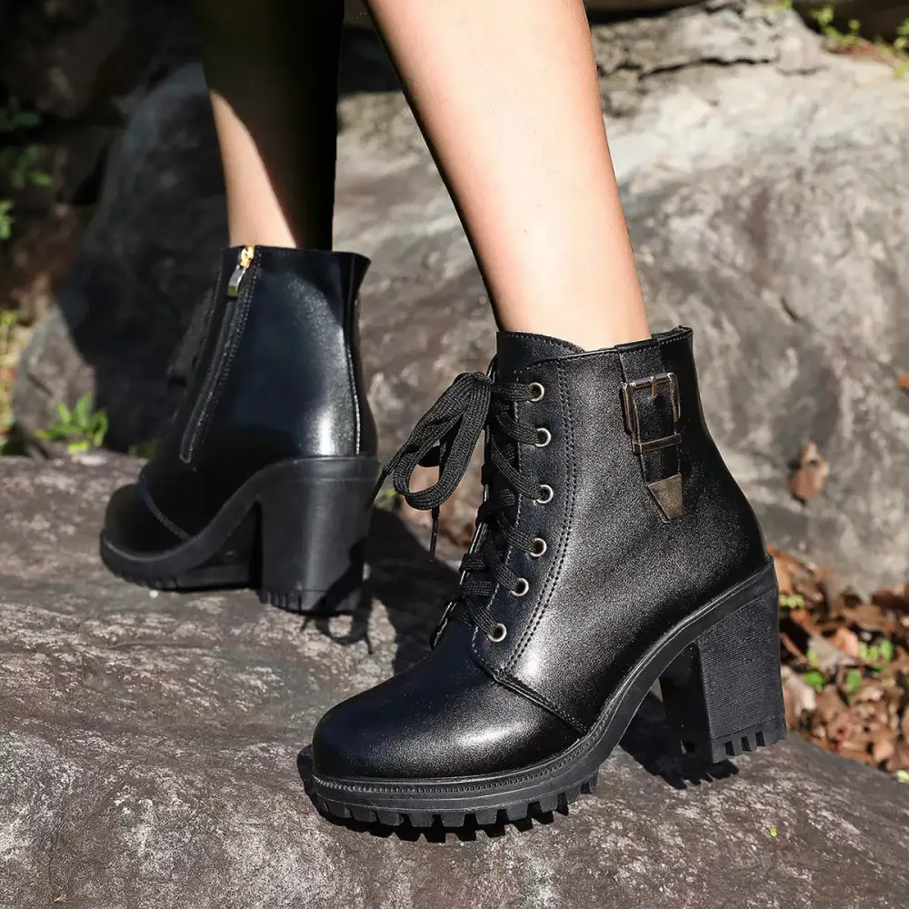 Classic Lace-Up Block Heel Boots