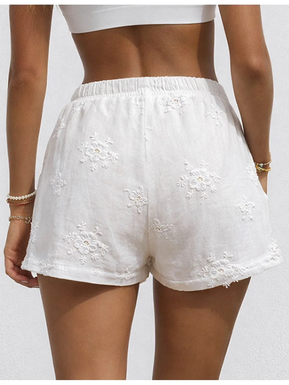 Embroidery Lace Sheer Wide Leg Shorts