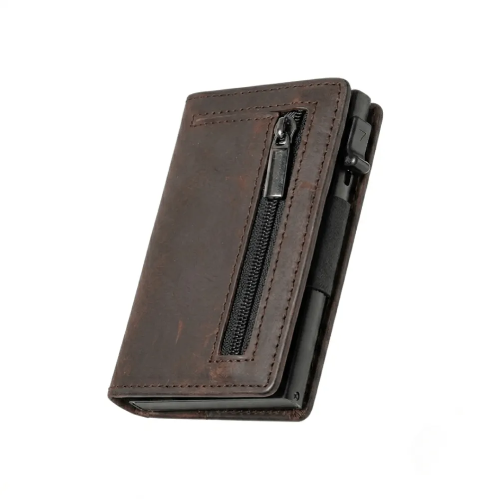 RFID Blocking Automatic Pop-up Metal Card Holder Mini Wallet Coin Purse