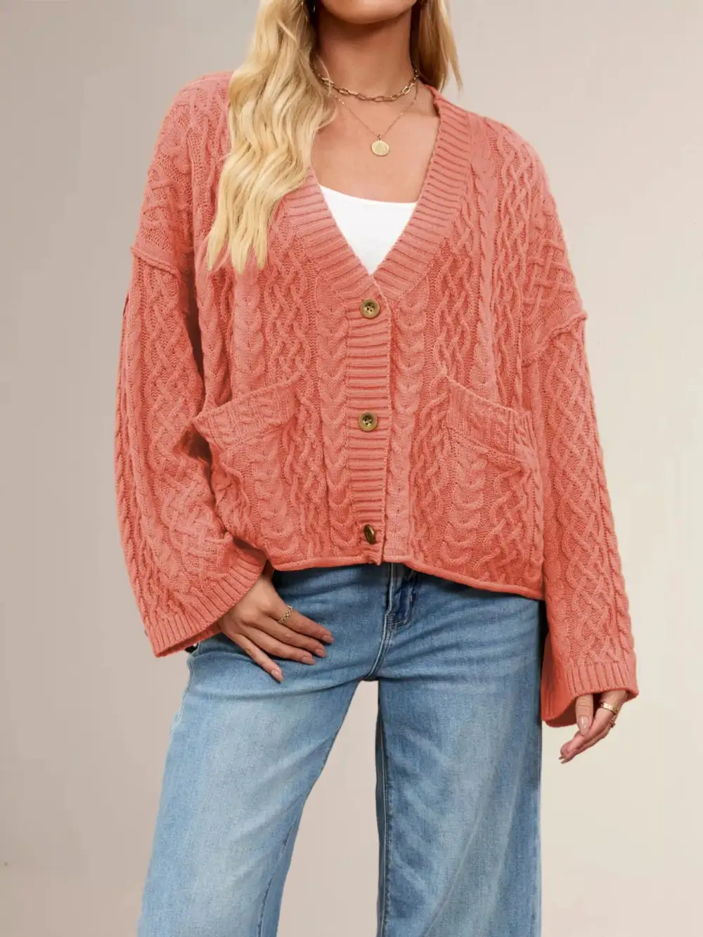 Cable Knit Button Down Cardigan