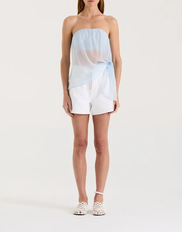 White High-Rise Denim Shorts