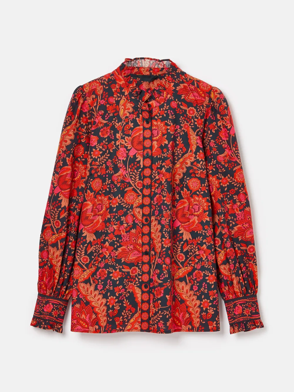 Navy Frill Neck Blouse