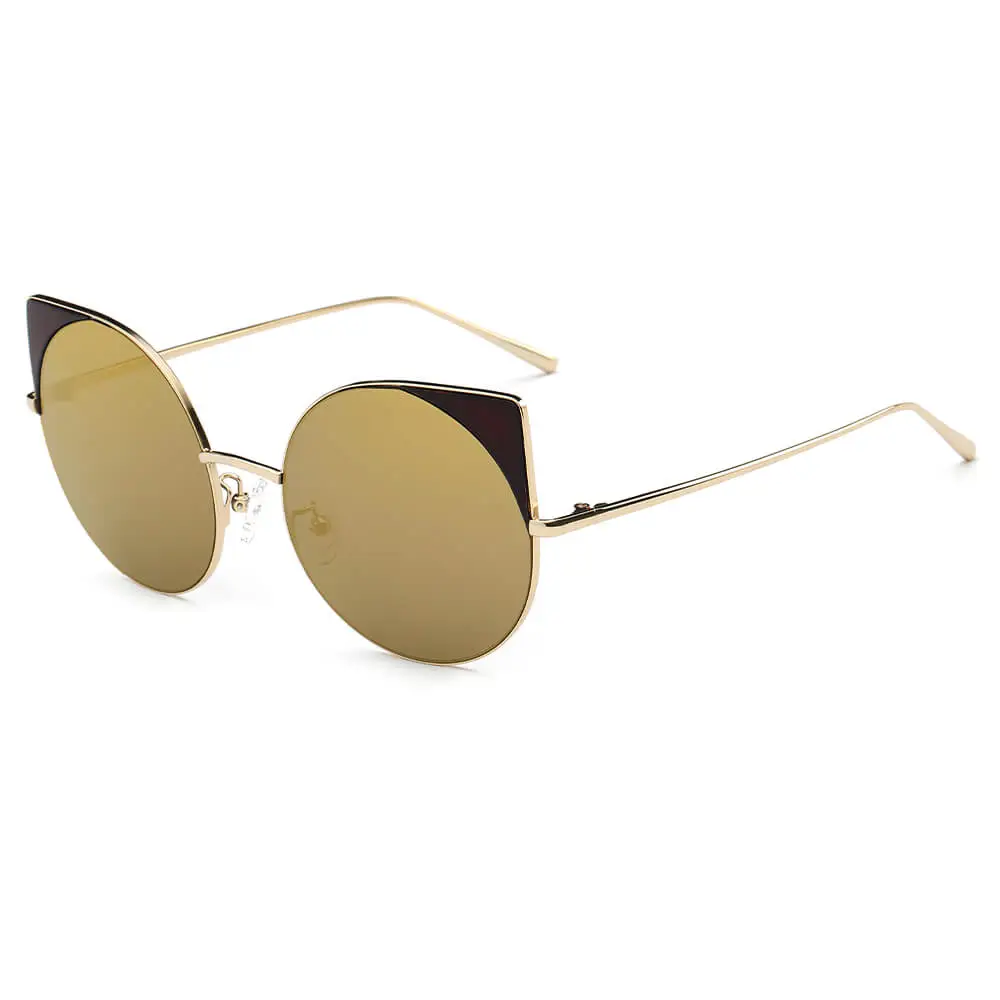 Mirrored Lens Round Cat-Eye Sunglasses