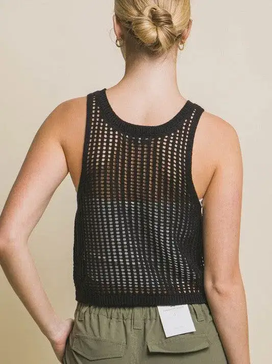 Flawless Flaws Sleeveless Open Knit Crop Top