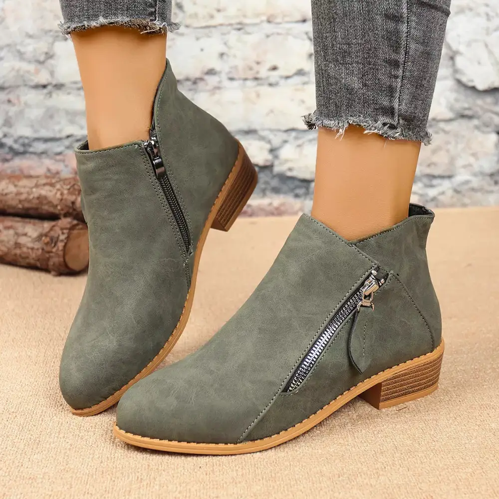 Side-Zip Block Heel Boots