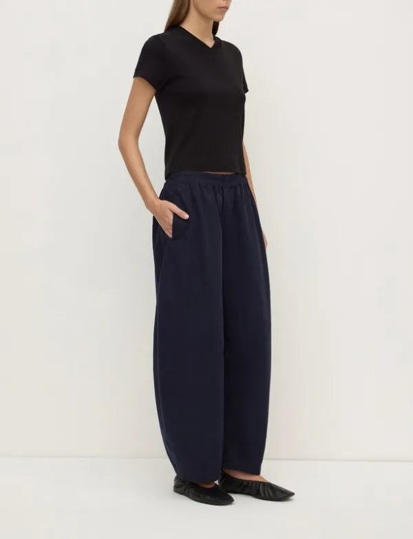 Navy Voluminous Cotton Barrel-Leg Pant