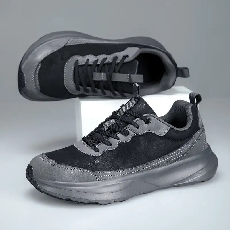 Men's Genuine Leather Walking Shoes - Lace-Up, Maximum Support, Wide Toe Box with Arch Support