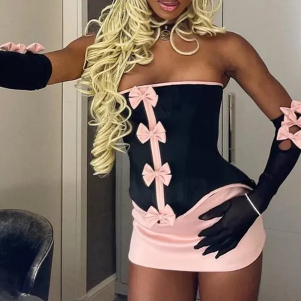 Corset Bowknot Satin Strapless Set
