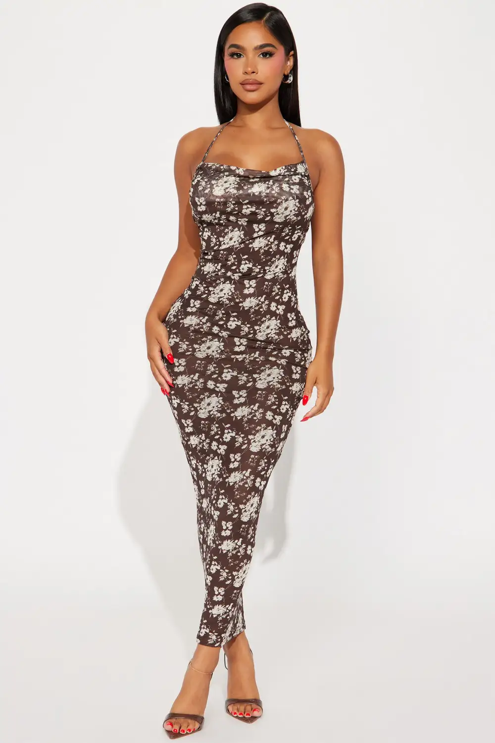 In The Garden Mesh Midi Dress - Brown