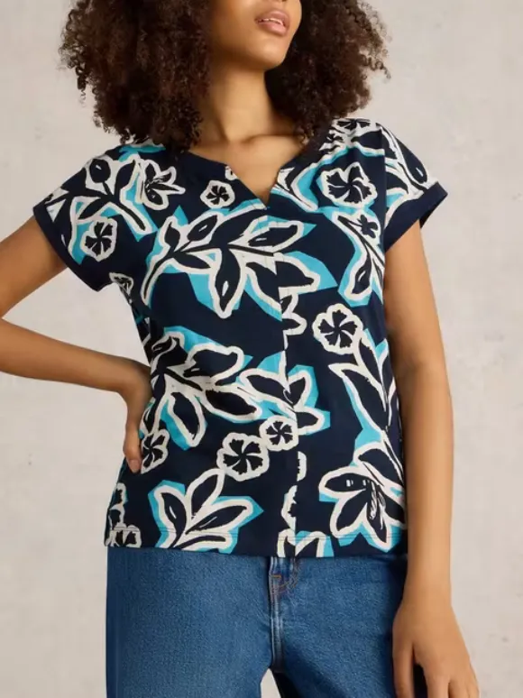 Notch Neck Print T-Shirt