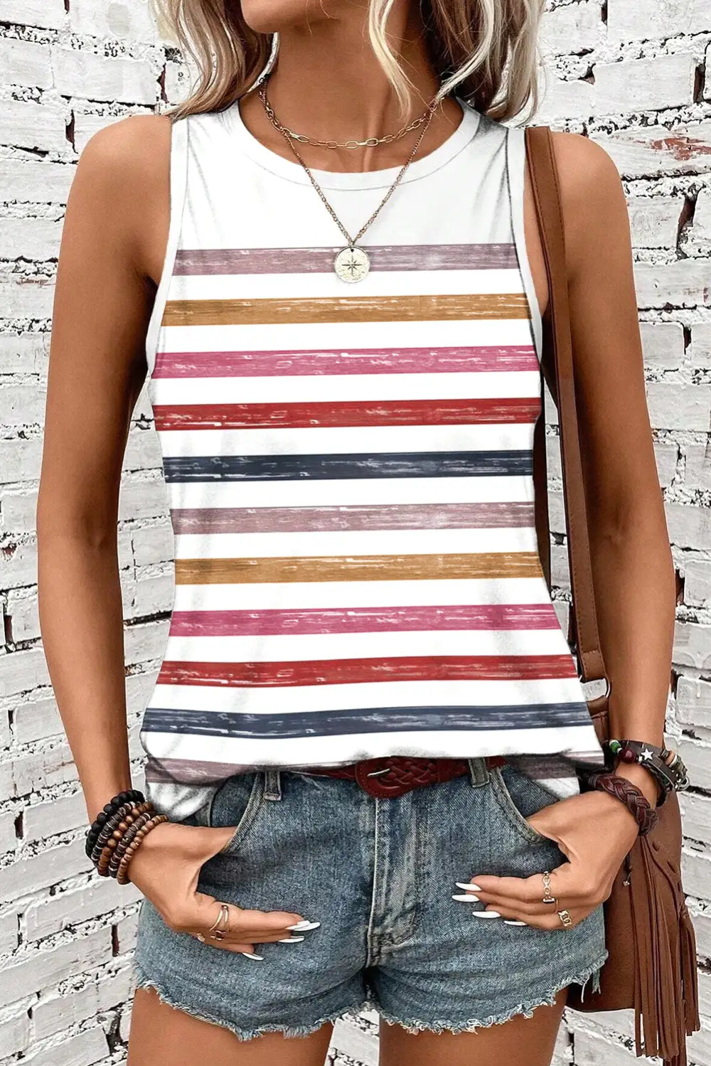 Rainbow Round Neck Tank Top