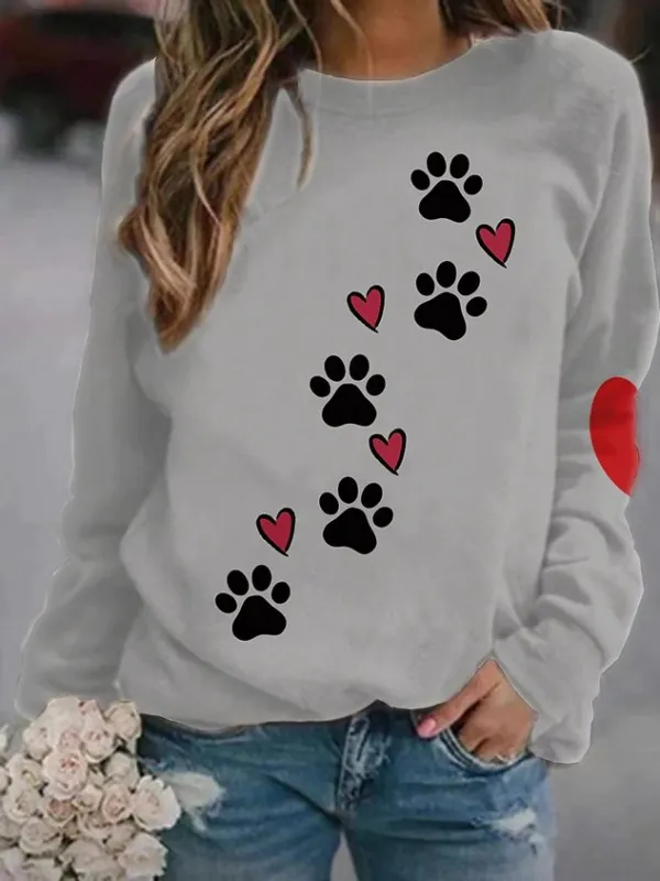 Casual Crew Neck Dog Sweatshirt