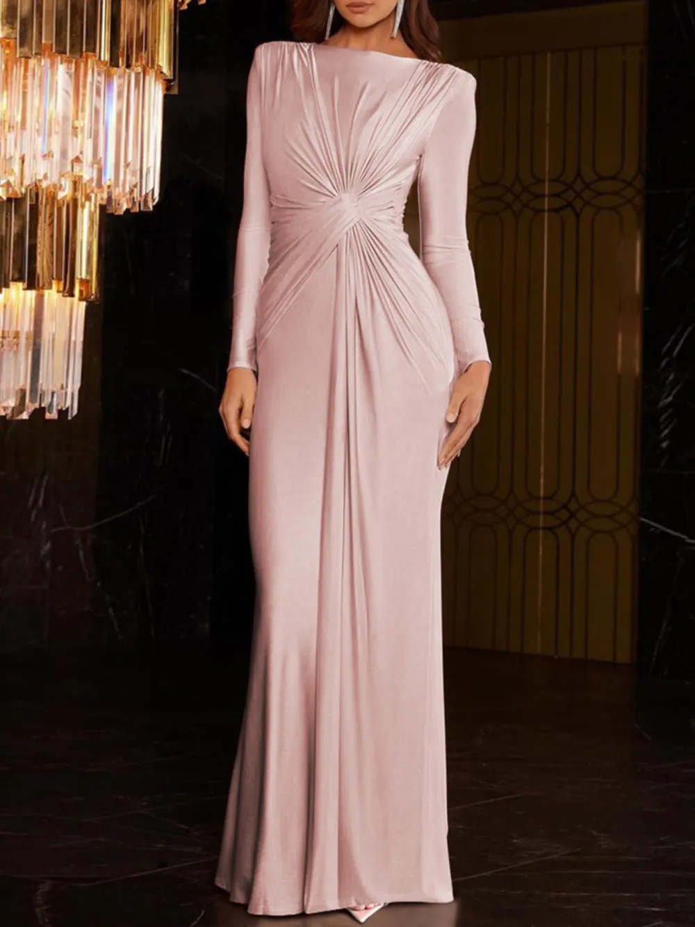 Ruched Long Sleeve Maxi Dress