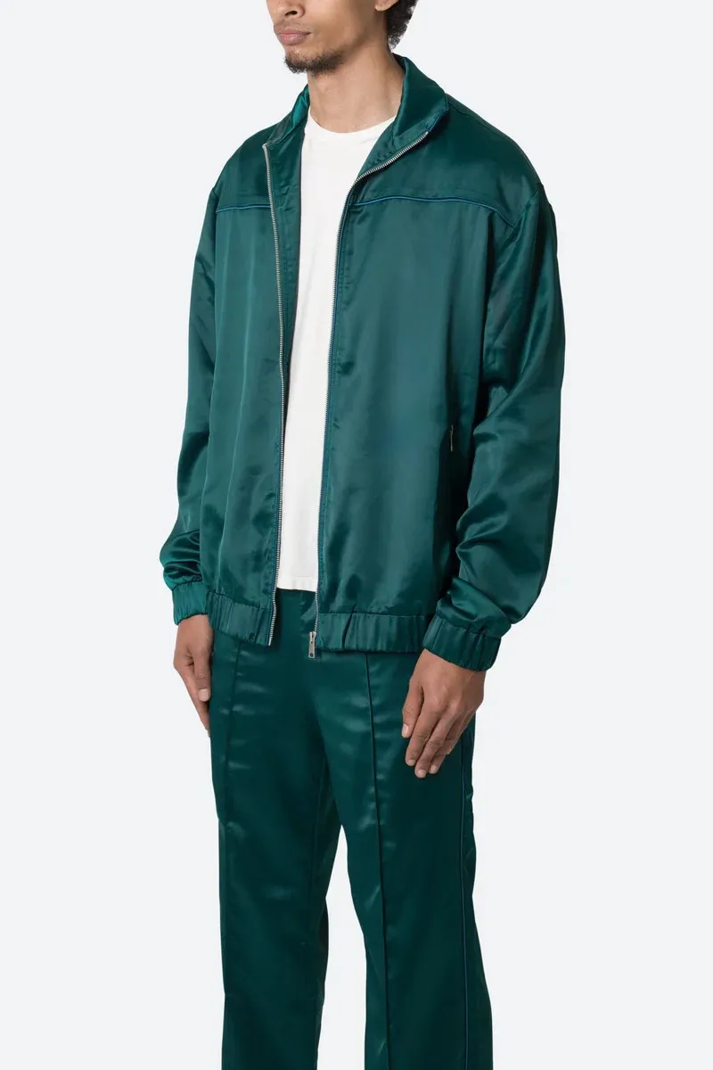 EMERALD GREEN SATIN TRACK JACKET