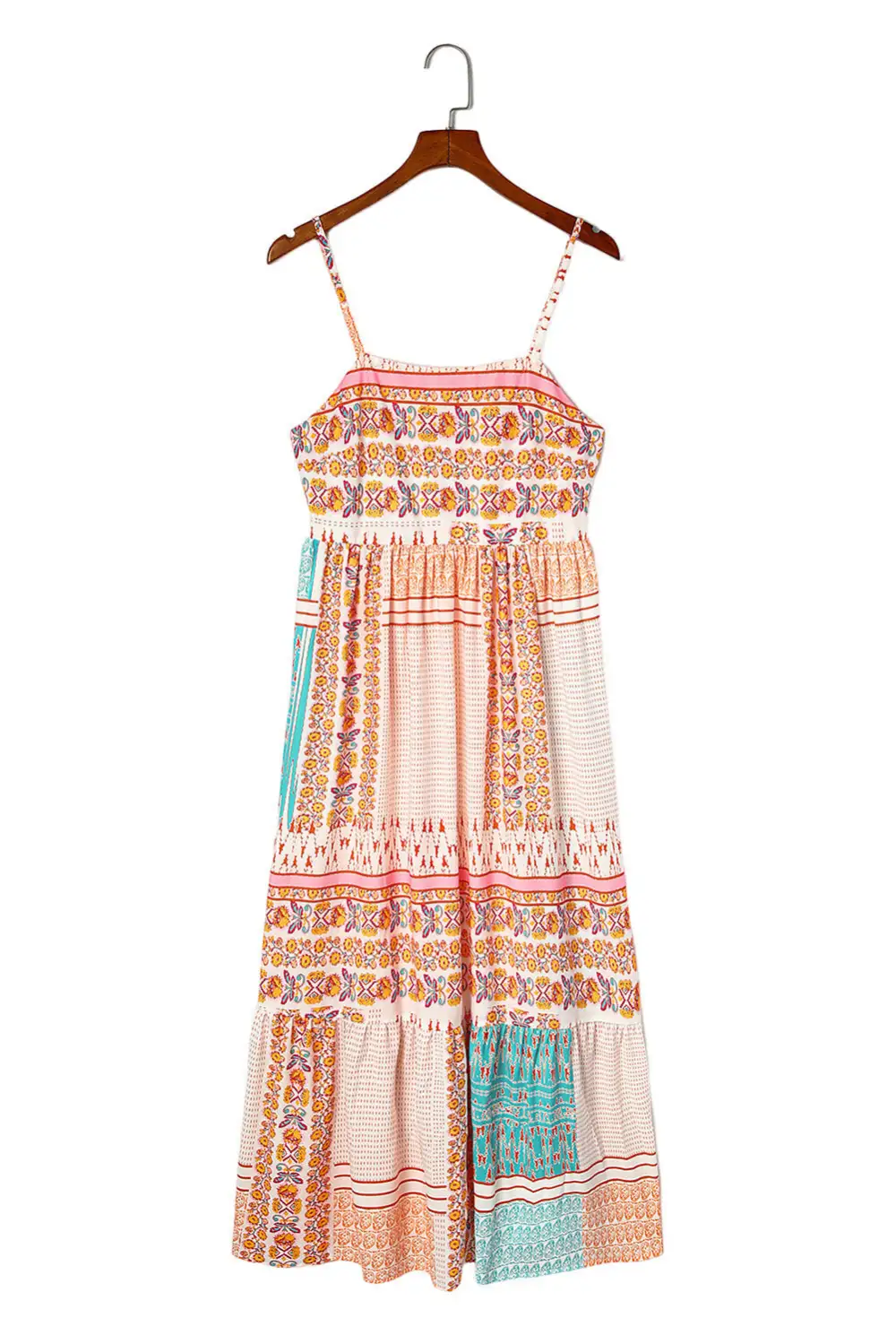 Boho Patchwork Print Square Neck Dress