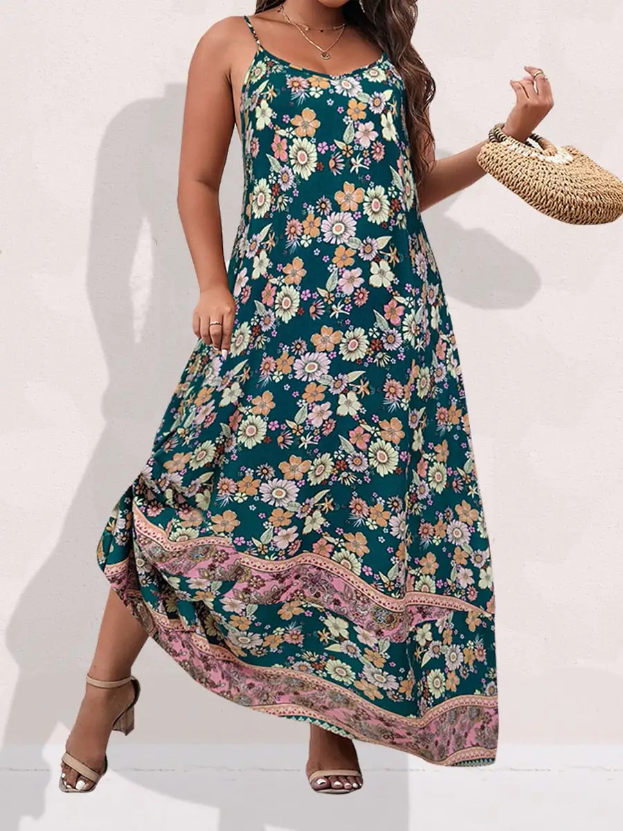 Spirit and Rebel Plus Size Floral Print Boho Maxi Dress