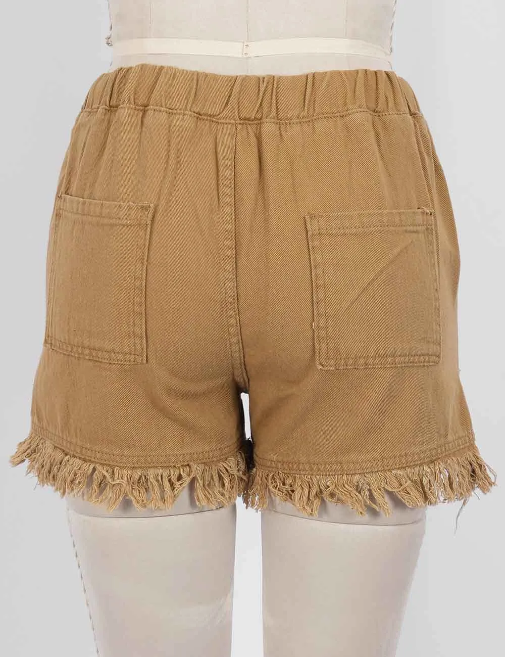 Drawstring Waist Frayed Hem Denim Shorts