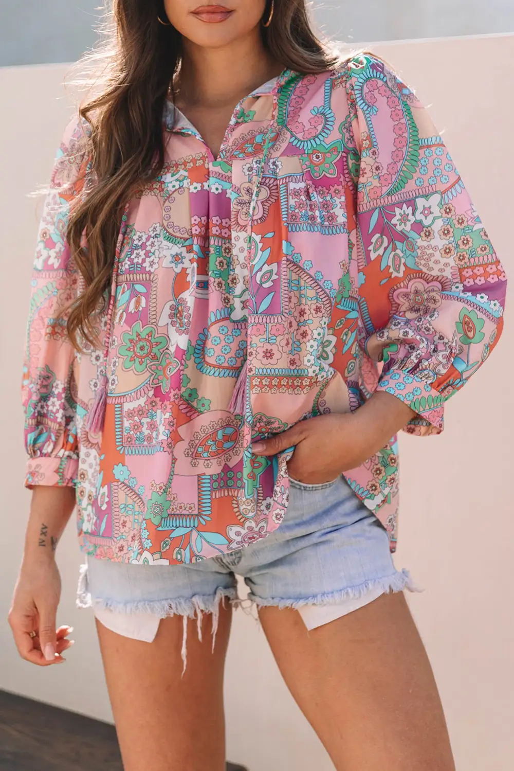 Floral Pleated Boho Blouse