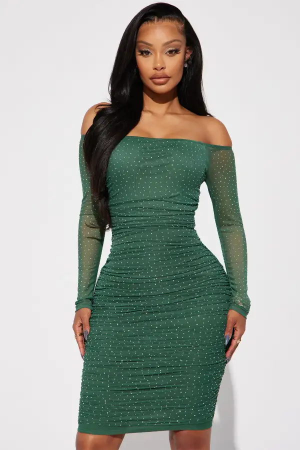 Amber Off Shoulder Midi Dress - Hunter