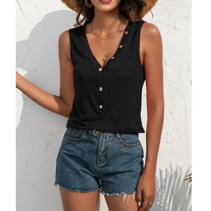 Buttoned Deep V Tank