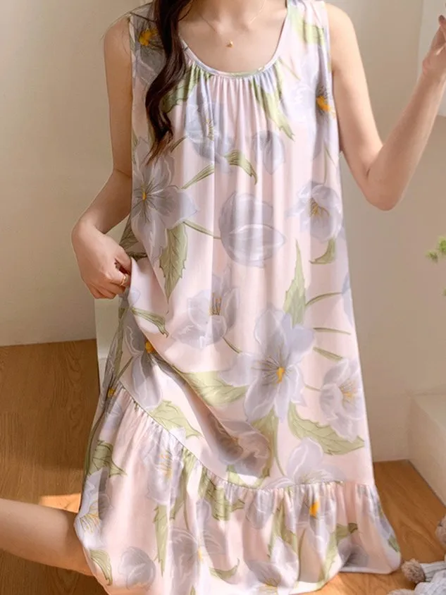 Breathable Casual Loose Floral Print Nightdress