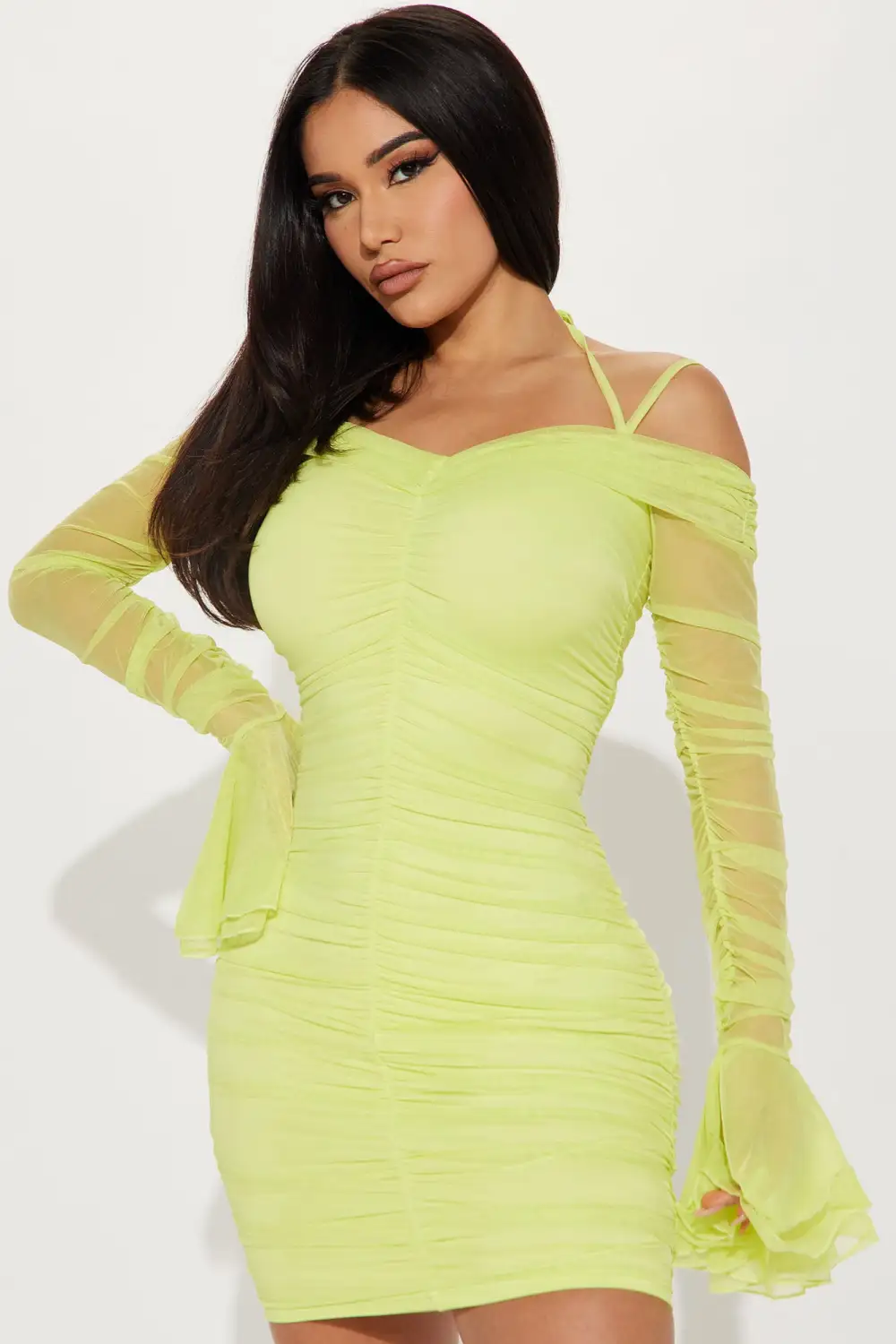 Jocie Mesh Mini Dress - Lime