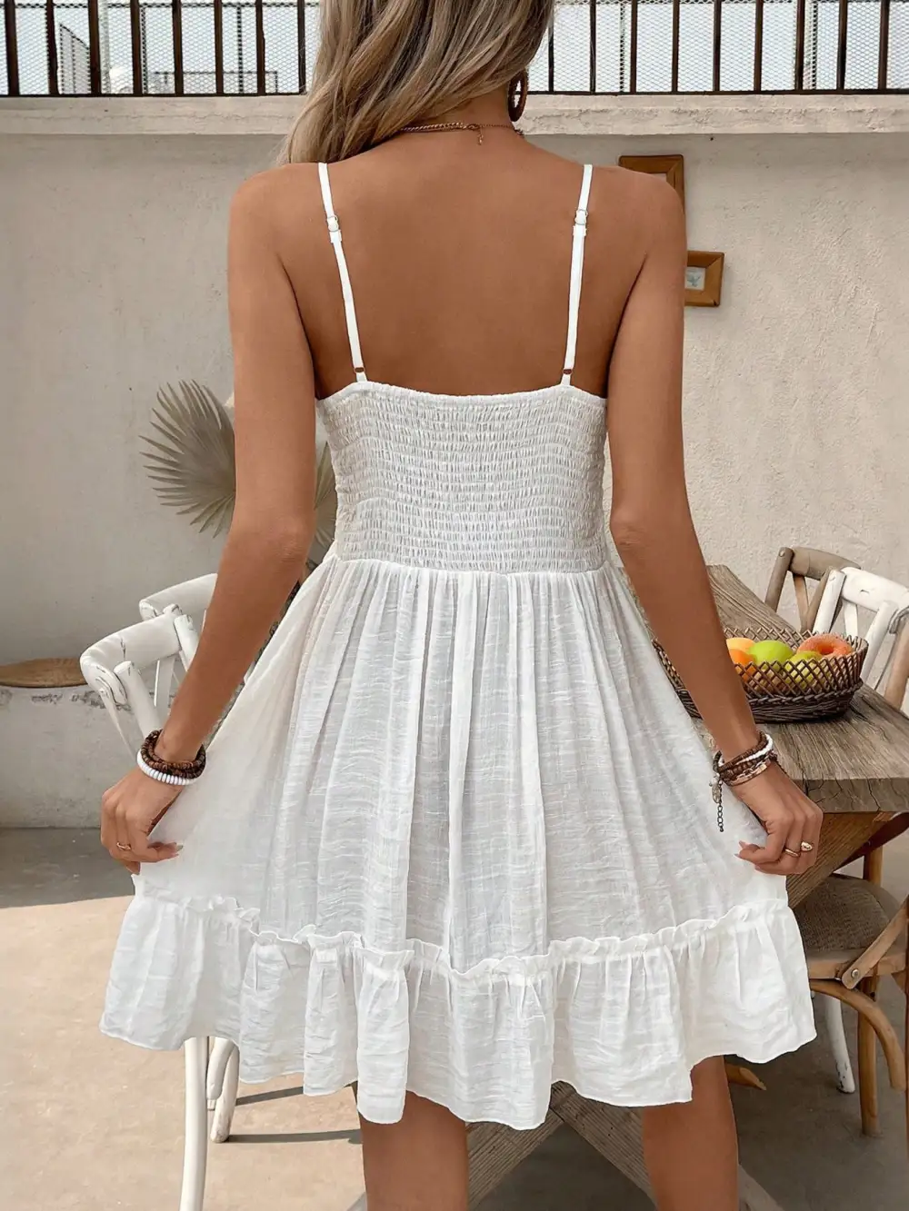 Lace V Neck Ruffle Mini Dress