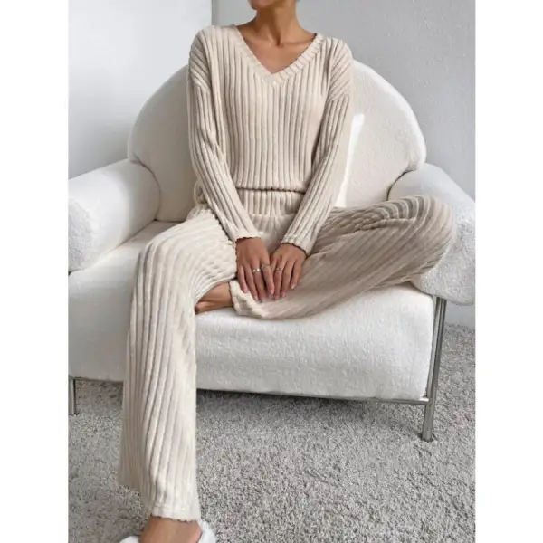 Ribbed Knit Long Sleeve Top and Pants Set