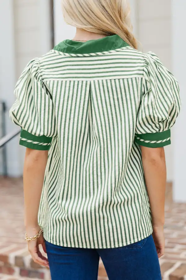 Bubble Sleeve Collared Blouse