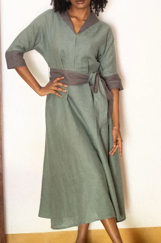 Sage Green Linen Flared Dress