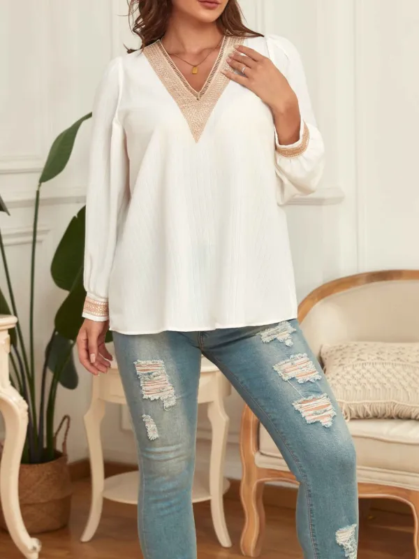 V Neck Loose Long-Sleeved Shirt