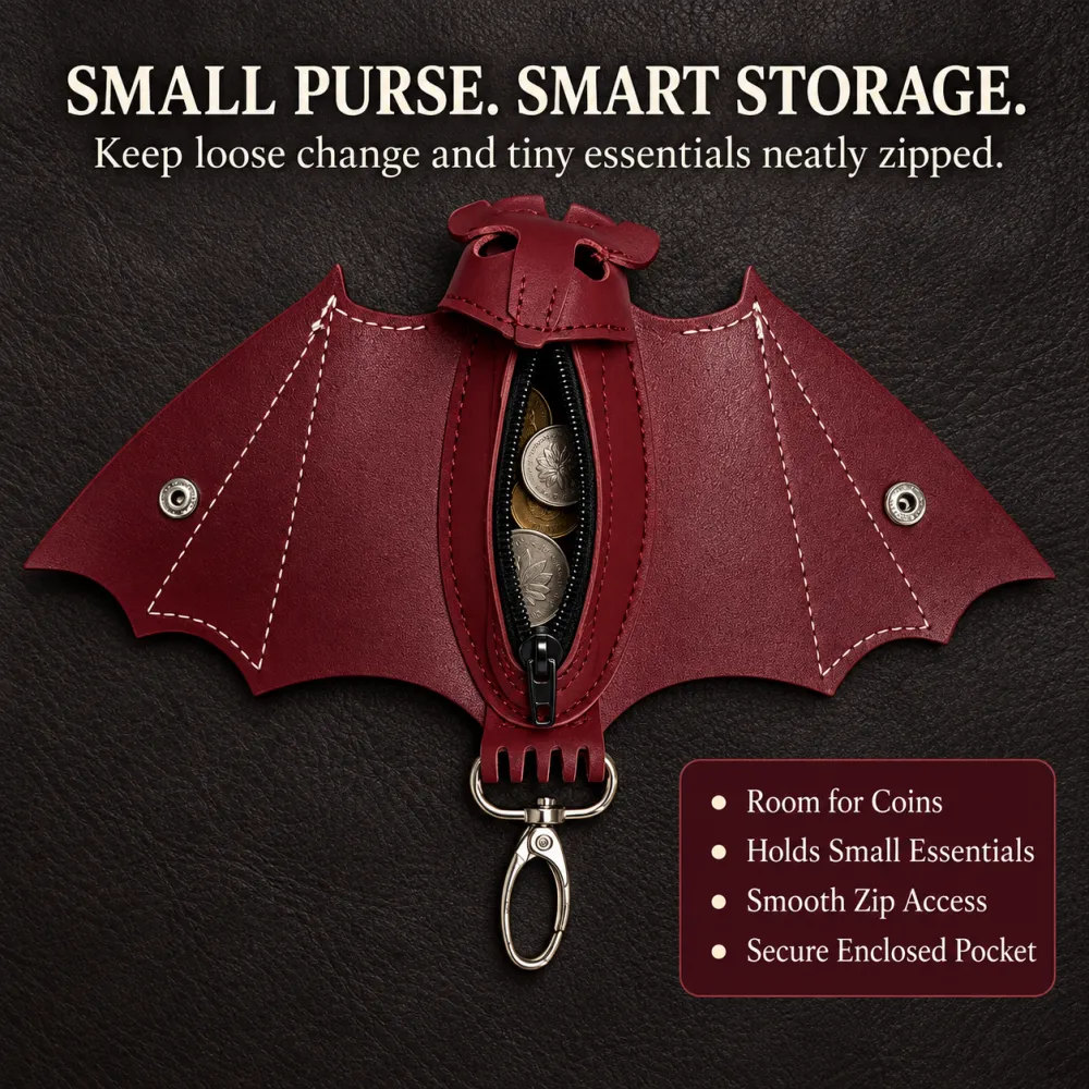 Bat shaped Gothic faux leather compact wallet - mini crossbody fashion bag with detachable shoulder strap, a terrifying Gothic accessory for nightclubs and holiday costumes