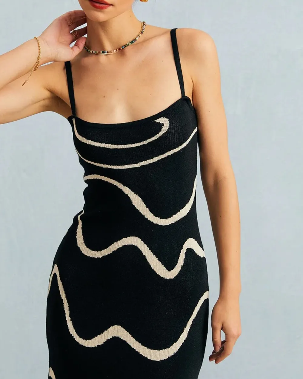 Slim Fit Black And White Dress