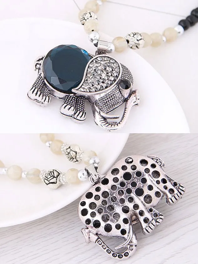 Elephant Rhinestone Beaded Sweater Necklaces