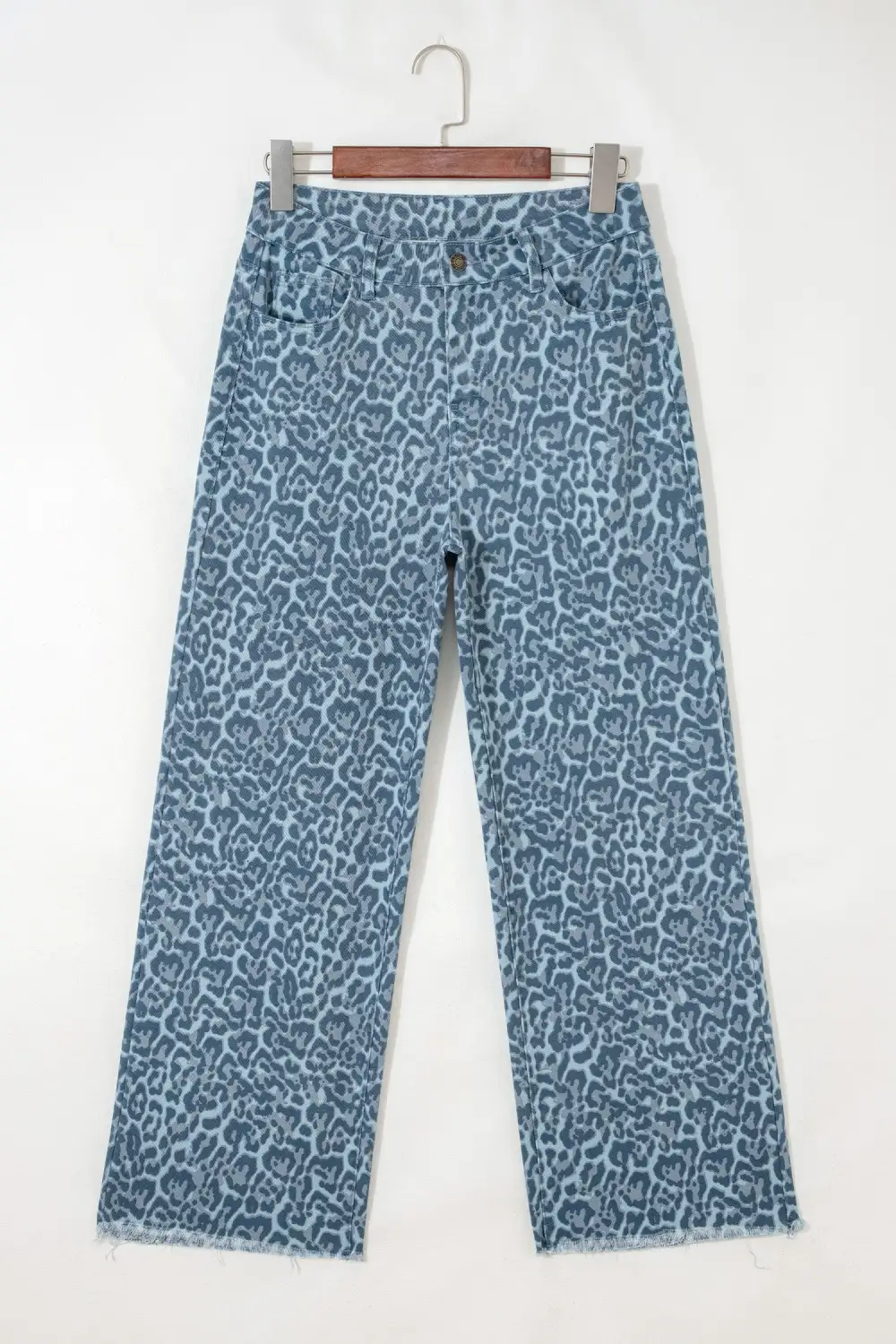Relaxed Wide Leg High Waist Frayed Leopard Jeans