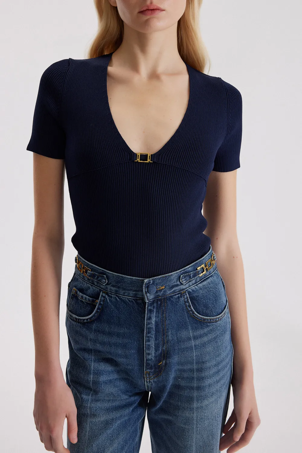 V-Neck Top-Beige
