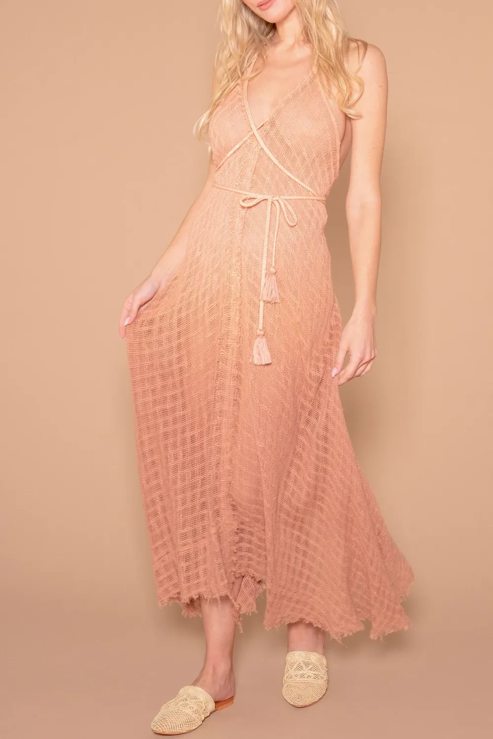 Light Brown Crochet Detail Maxi Dress