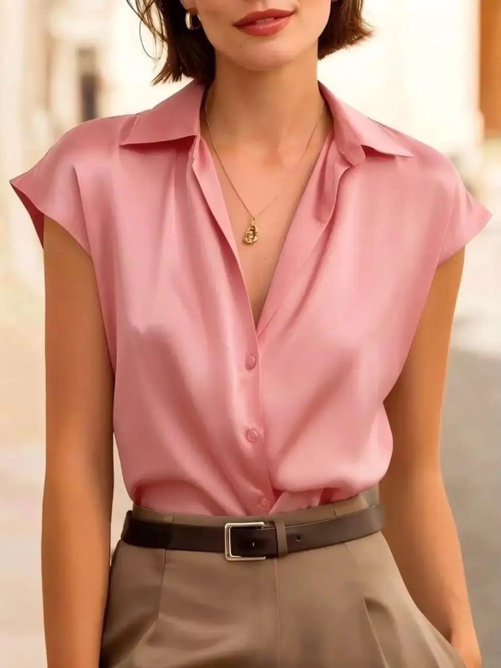 Size Button Up Cap Sleeve Shirt Size