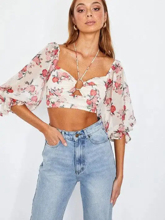 Fearless and Fabulous Chiffon Balloon Sleeved Bustier Crop Top