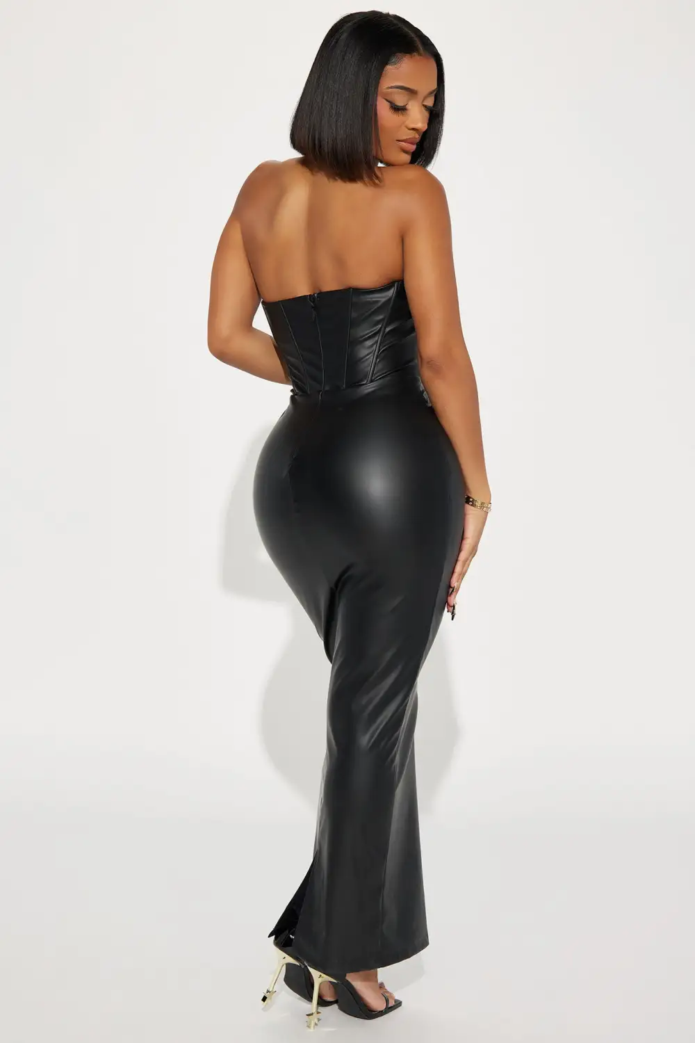 Penelope Faux Leather Maxi Dress - Black