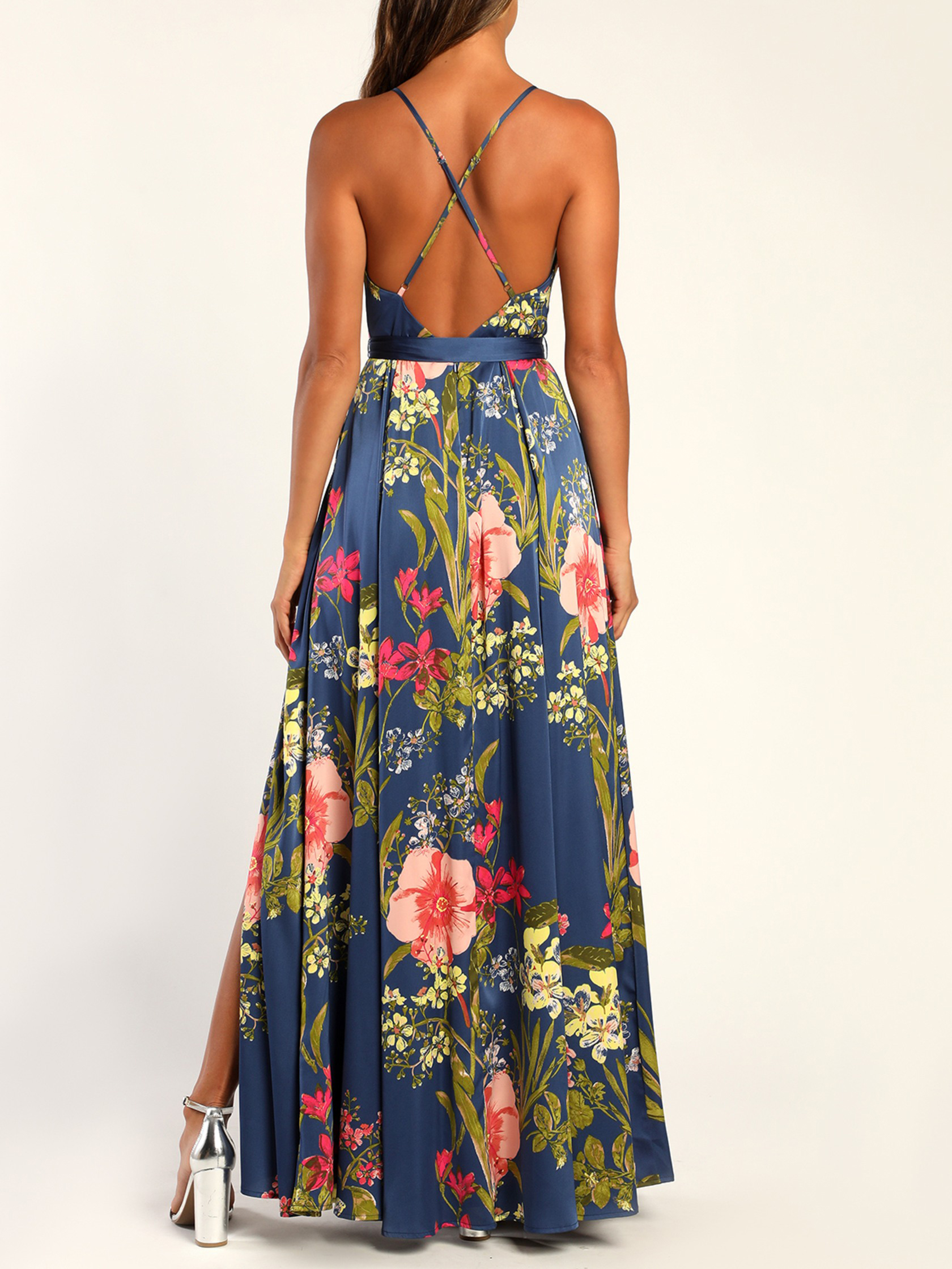 Still the One Red Floral Print Satin Maxi Dress