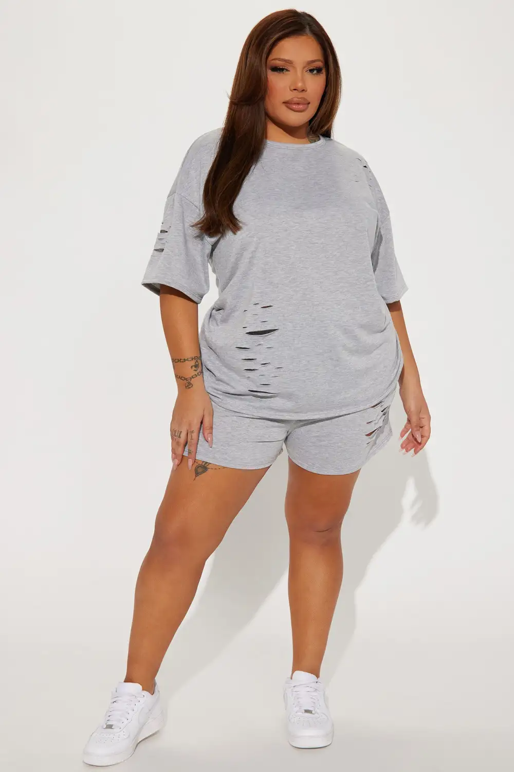 Vibe Check Short Set - Heather Grey