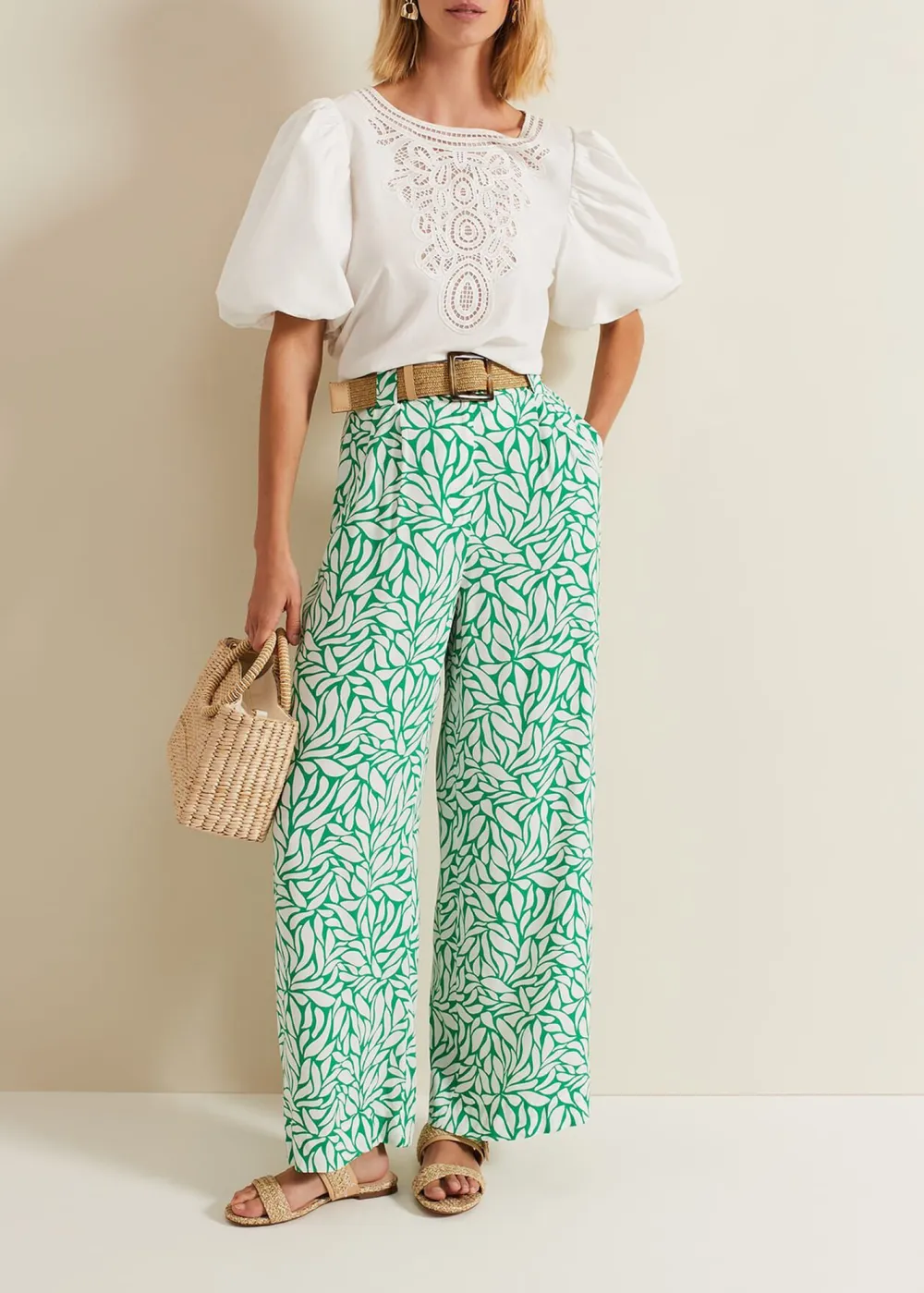Plastic-Printed Green Long Pants