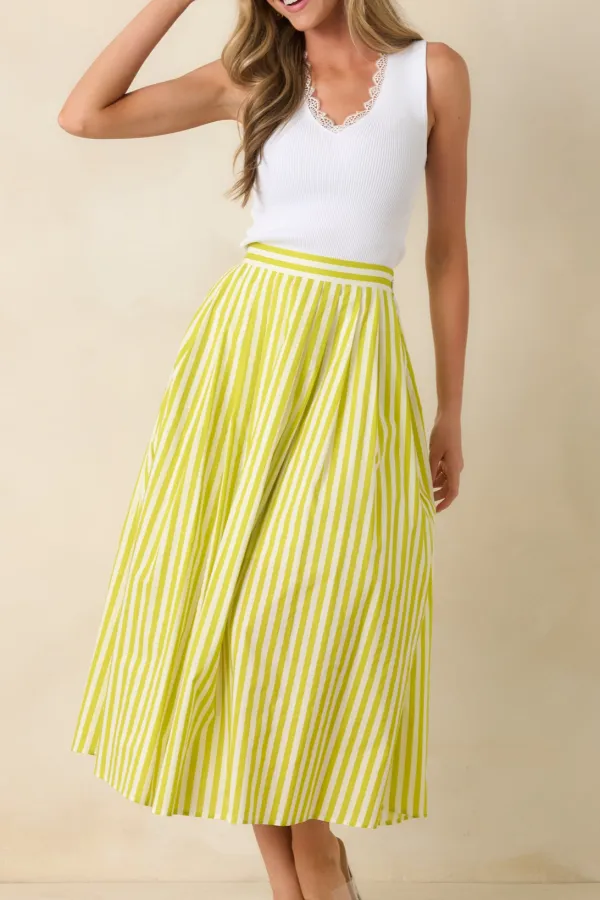Chartreuse Stripe Cotton Maxi Skirt