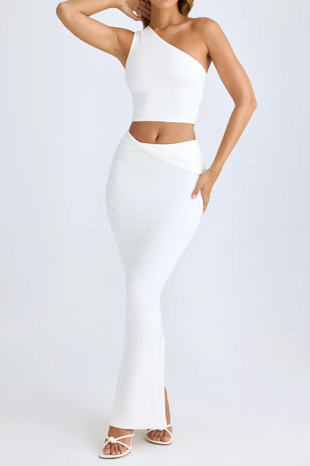 Mid-Rise Asymmetric Pleated Long Skirt
