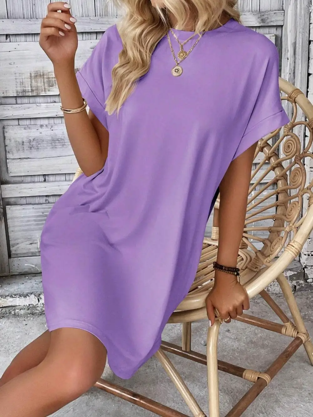 Easy Fit Round Neck Short Sleeve Mini Dress
