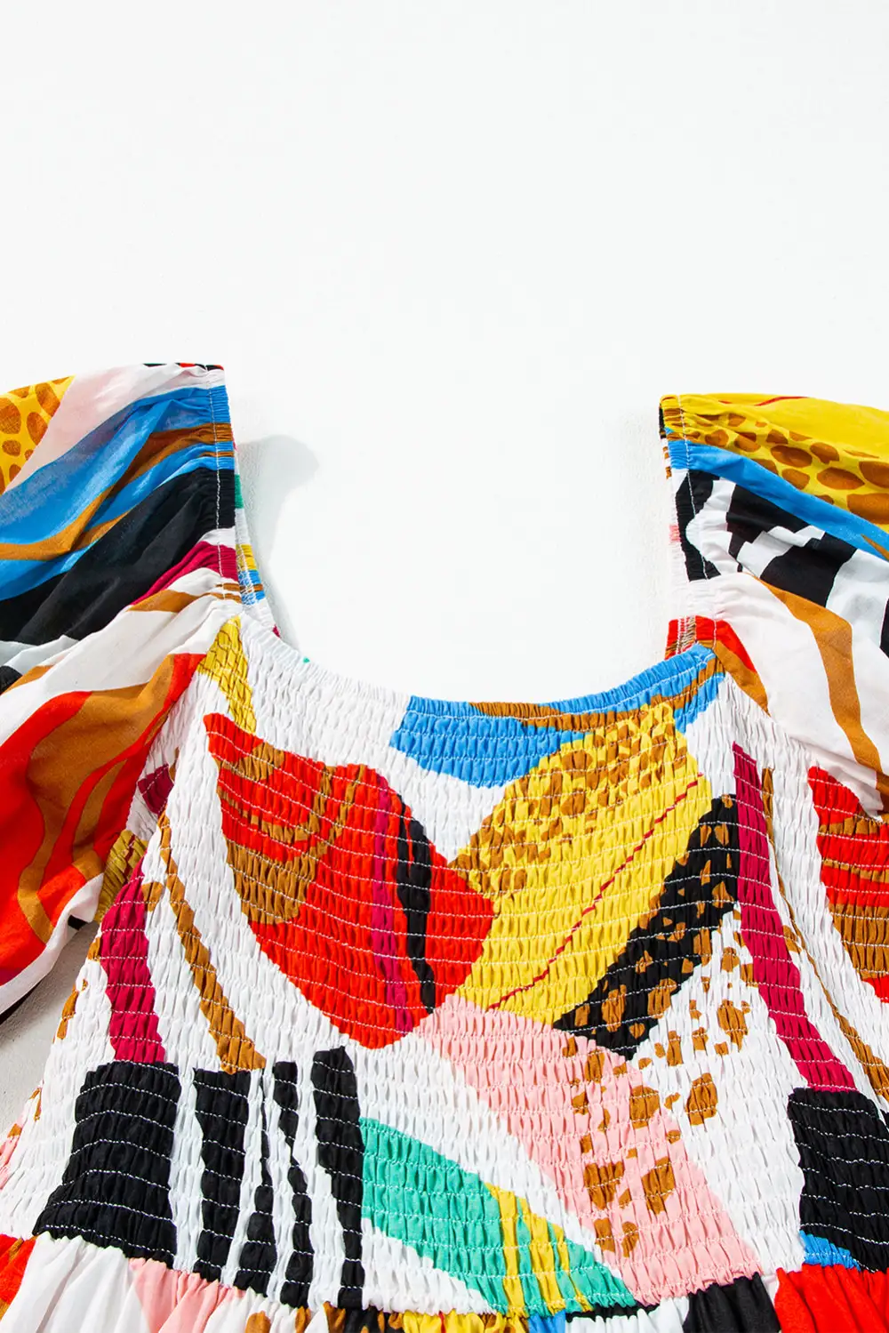 Square Neck Abstract Print Boho Maxi Dress