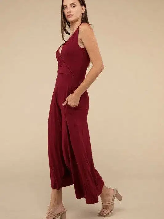 Living in the Now Surplice Neckline Sleeveless Jumpsuit